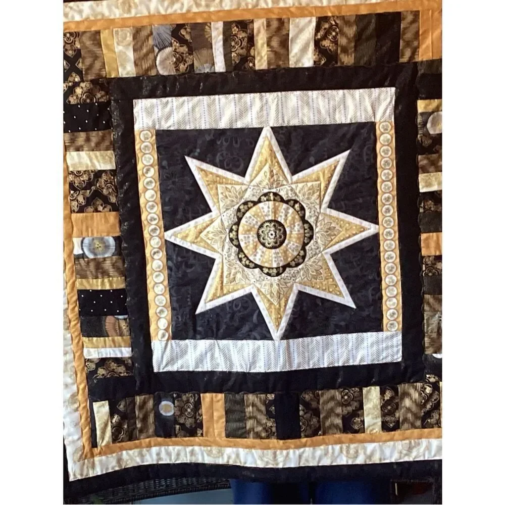 NWT. Gold and Black Star Lap Quilt